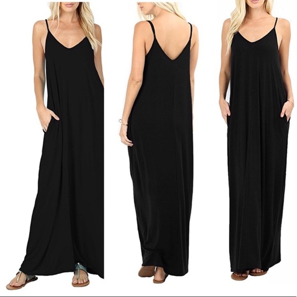 Dusty Rose pink spaghetti strap maxi dress with pockets Large L - Picture 4 of 7